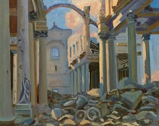 The Ruins of Arras Cathedral (COPY after Sargent by Winston Churchill)