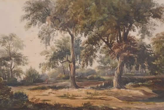 Landscape with figure, watercolour possibly attributed to John Constable, signed "J C