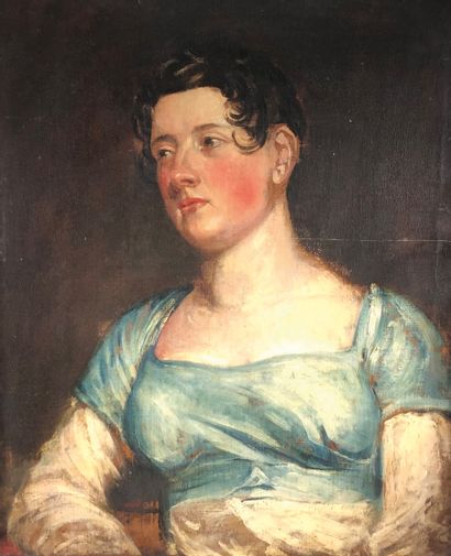 Painting of a woman in a blue dress from the Circle of John Constable, English School