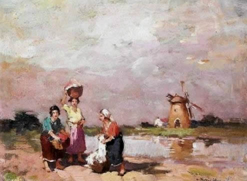 Washer women before a windmill