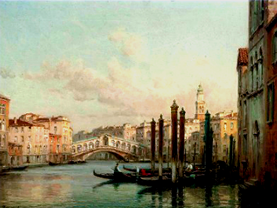 Gondoliers before the Rialto bridge