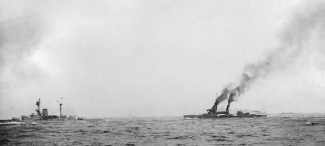 Battleship HMS Revenge (left) and coal fired Hercules